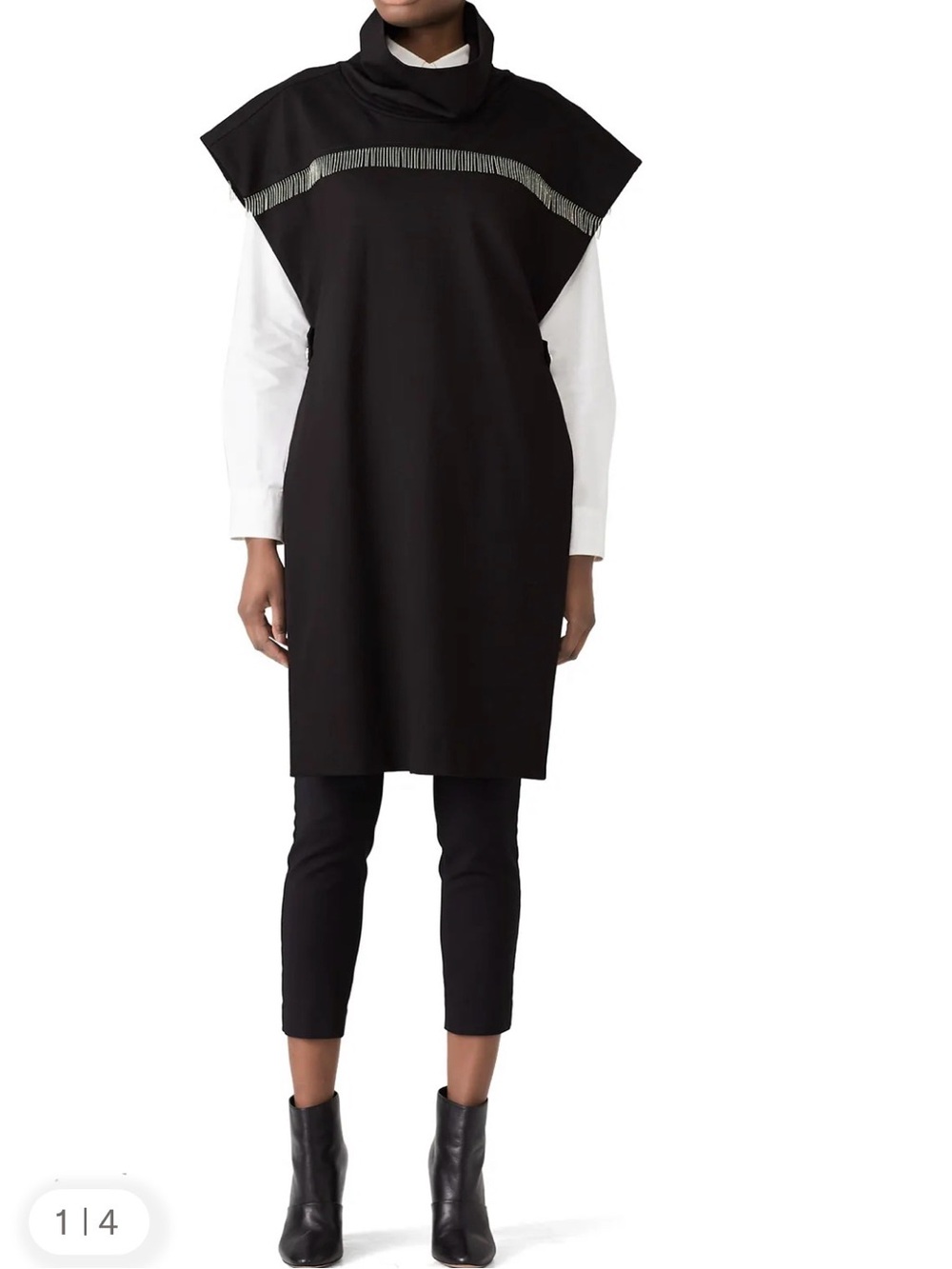 Sabina Musayev Black Santana Poncho with Silver Fringe Size Medium